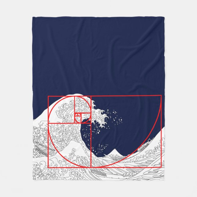 Fibonacci Sequence and The Great Wave Fleece Blanket (Front)