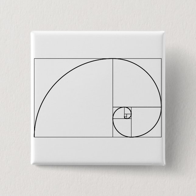 Fibonacci Spiral Golden Ratio 2 Inch Square Button (Front)