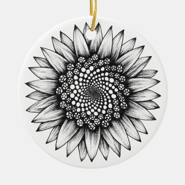 Fibonacci Sunflower Ceramic Ornament Decoration (Front)