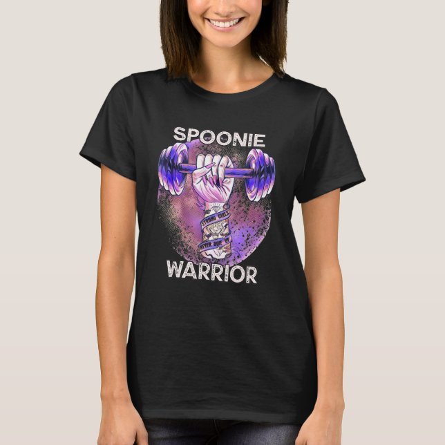 Fibro Lupus Spoonie Warrior Barbell Purple Fist St T-Shirt (Front)