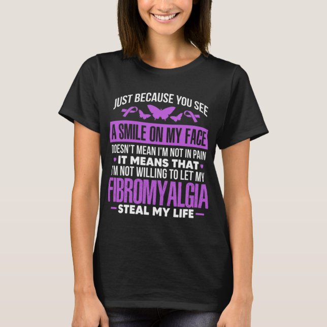 Fibro Warrior Purple Ribbon Butterfly  T-Shirt (Front)