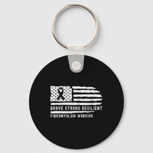 Fibromyalgia Awareness Brave Strong Resilient Warr Keychain