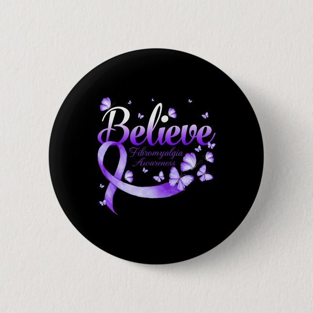 Fibromyalgia Awareness Butterfly  2 Inch Round Button (Front)