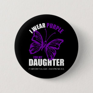 Fibromyalgia Awareness Butterfly Purple Ribbon 2 Inch Round Button