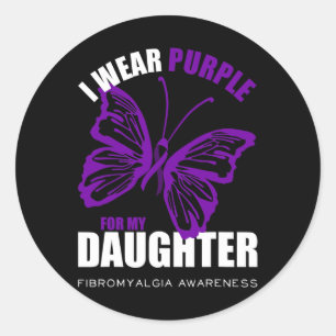 Fibromyalgia Awareness Butterfly Purple Ribbon  Classic Round Sticker