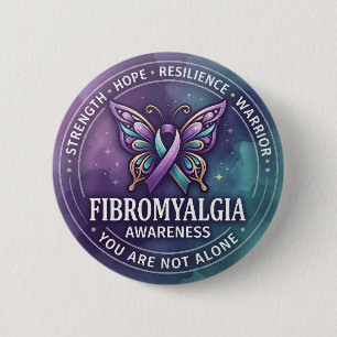 Fibromyalgia Awareness Butterfly Ribbon – Hope 2 Inch Round Button