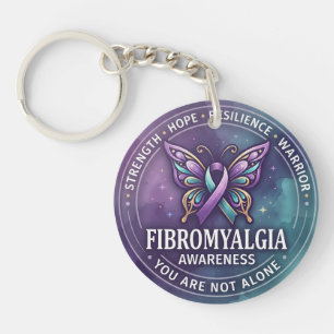 Fibromyalgia Awareness Butterfly Ribbon Warrior Keychain