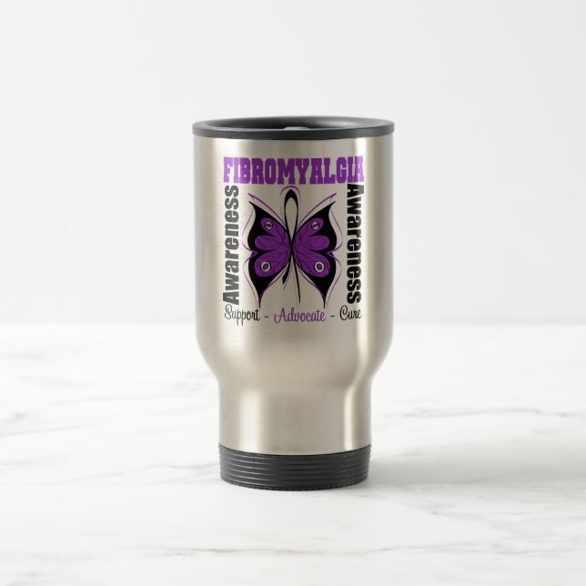 Fibromyalgia Awareness Butterfly Travel Mug (Center)