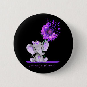 FIBROMYALGIA AWARENESS Cute Elephant Sunflower Pur 2 Inch Round Button