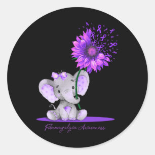 FIBROMYALGIA AWARENESS Cute Elephant Sunflower Pur Classic Round Sticker
