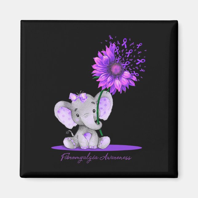 FIBROMYALGIA AWARENESS Cute Elephant Sunflower Pur Magnet (Front)