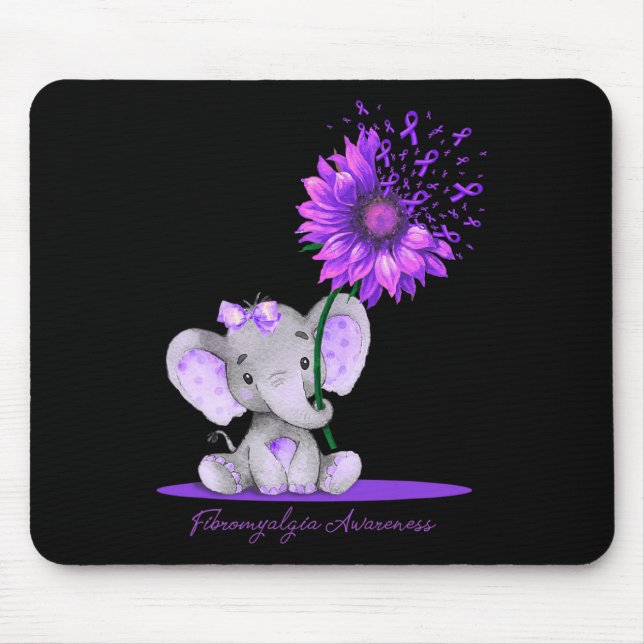 FIBROMYALGIA AWARENESS Cute Elephant Sunflower Pur Mouse Pad (Front)
