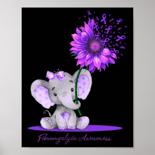 FIBROMYALGIA AWARENESS Cute Elephant Sunflower Pur Poster