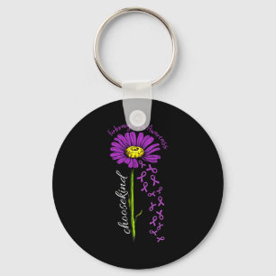 Fibromyalgia Awareness Daisy Flower Falling Ribbon Keychain