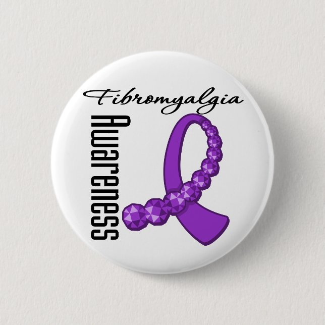 Fibromyalgia Awareness Gemstone Ribbon 2 Inch Round Button (Front)