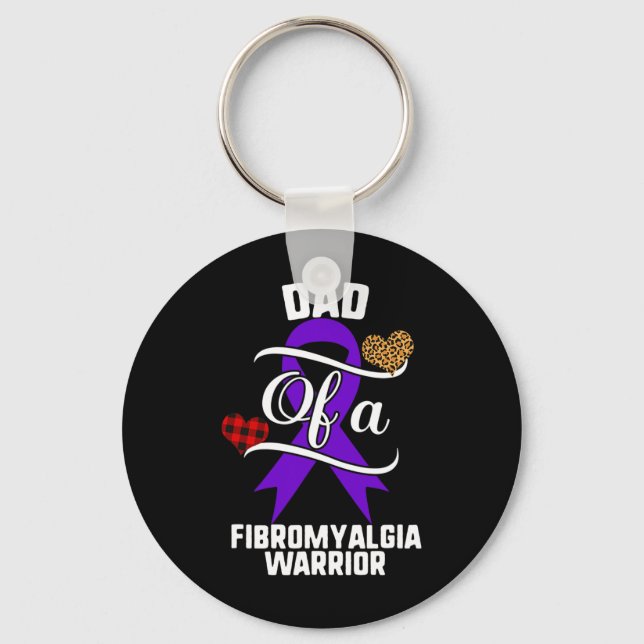 Fibromyalgia Awareness Leopard Buffalo Plaid Famil Keychain (Front)
