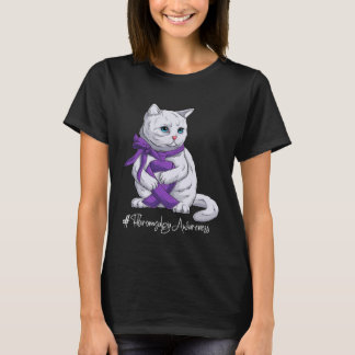 Fibromyalgia Awareness Month Purple Ribbon Cat T-Shirt
