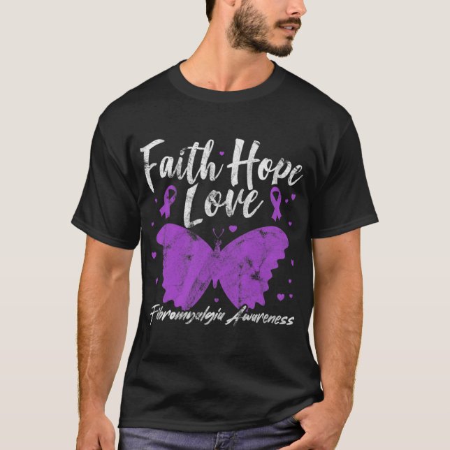 Fibromyalgia Awareness Purple Butterfly Fibro Warr T-Shirt (Front)