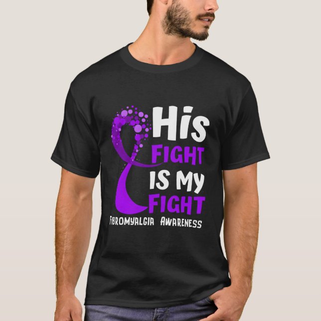 Fibromyalgia Awareness Purple Ribbon Family Fighte T-Shirt (Front)