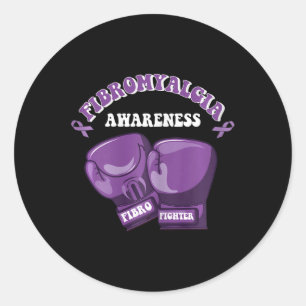 Fibromyalgia Awareness Ribbon Boxing Gloves Fibro  Classic Round Sticker