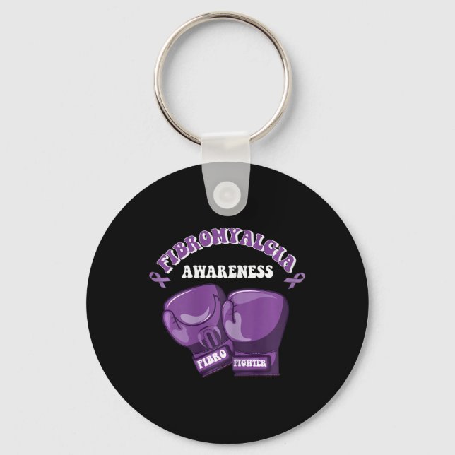 Fibromyalgia Awareness Ribbon Boxing Gloves Fibro  Keychain (Front)