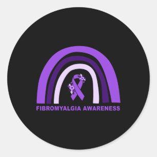 Fibromyalgia Awareness Support Floral Purple Ribbo Classic Round Sticker