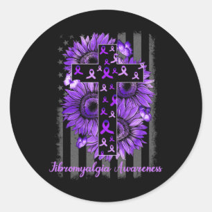 Fibromyalgia Awareness Supporter Warrior Sunflower Classic Round Sticker