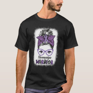 Fibromyalgia Awareness Warrior Messy Bun women Pur T-Shirt
