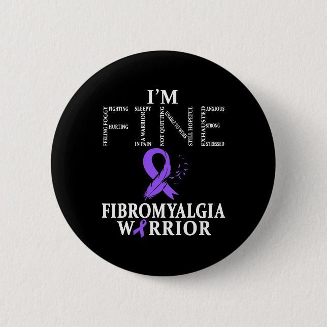 Fibromyalgia Awareness Warrior Support Purple Ribb 2 Inch Round Button (Front)