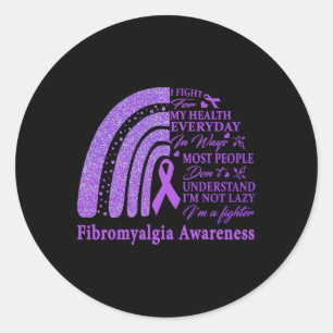 Fibromyalgia Awareness Warrior Support Purple Ribb Classic Round Sticker