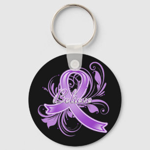 Fibromyalgia Believe Flourish Ribbon Keychain
