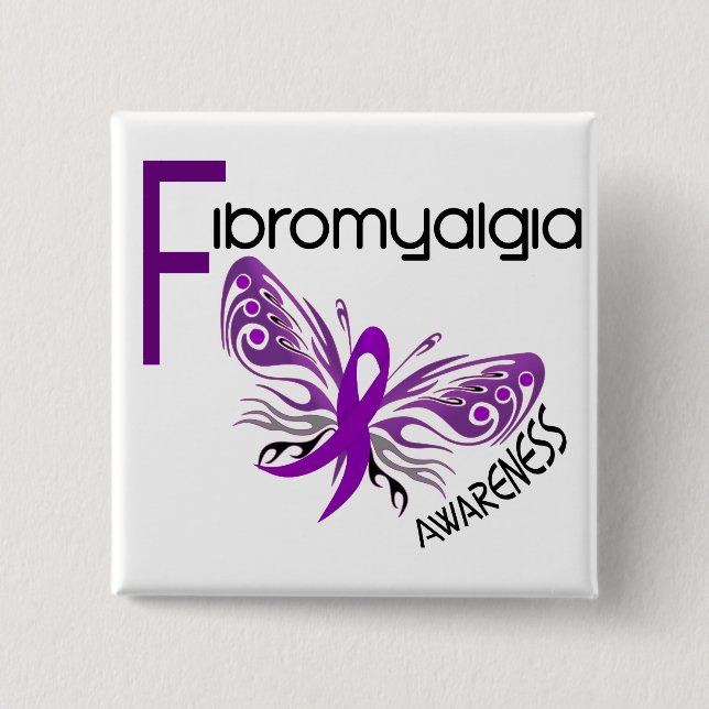 Fibromyalgia BUTTERFLY 3 2 Inch Square Button (Front)