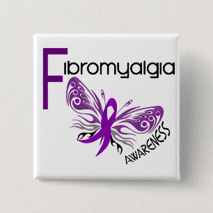 Fibromyalgia BUTTERFLY 3 2 Inch Square Button