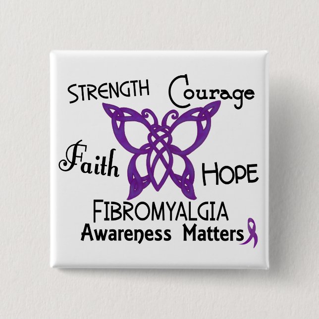 Fibromyalgia Celtic Butterfly 3 2 Inch Square Button (Front)
