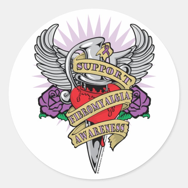 Fibromyalgia Dagger Classic Round Sticker (Front)