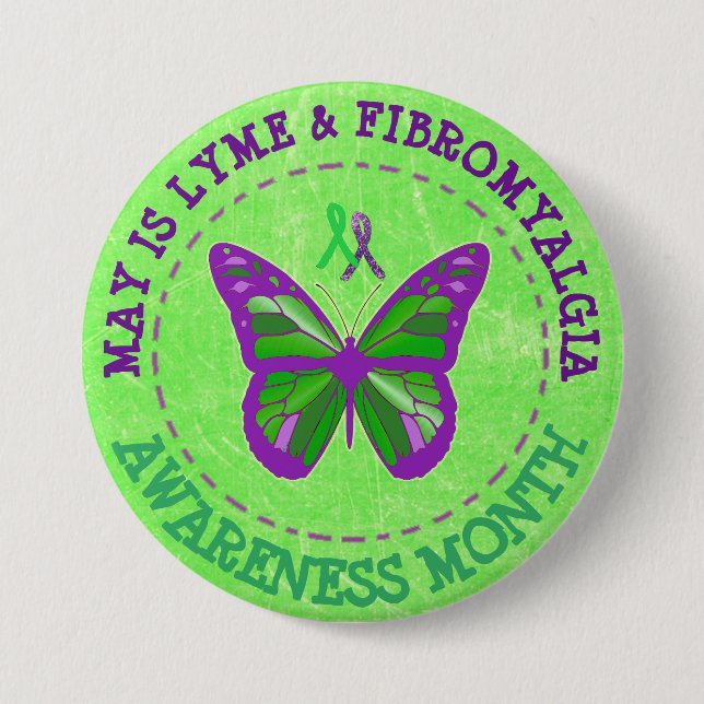 Fibromyalgia & Lyme Awareness Month Ribbon Button (Front)