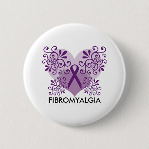 Fibromyalgia Purple Ribbon with Butterfly 2 Inch Round Button