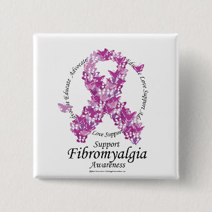Fibromyalgia Ribbon of Butterflies 2 Inch Square Button