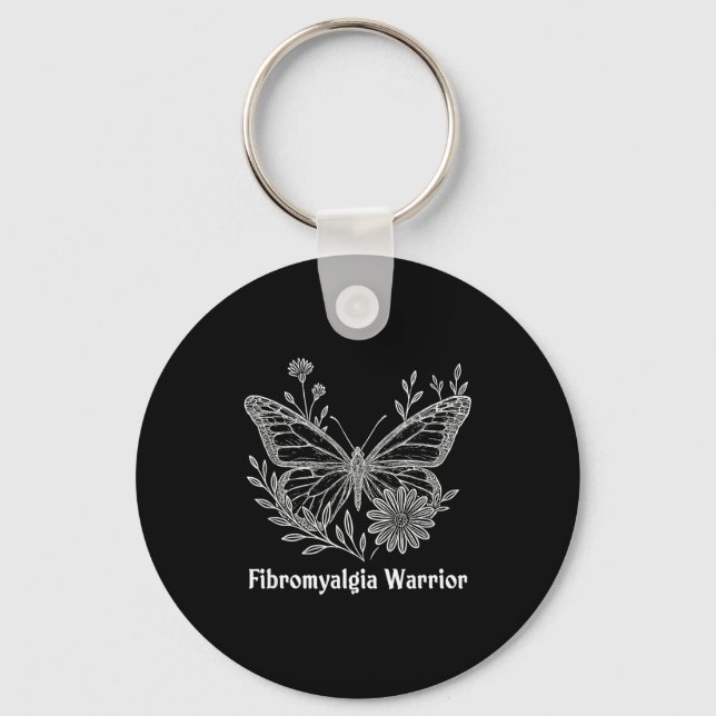 Fibromyalgia Warrior Awareness Butterfly Invisible Keychain (Front)