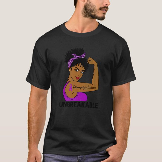 Fibromyalgia Warrior Black Women Unbreakable Aware T-Shirt (Front)