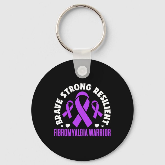 Fibromyalgia Warrior Brave Strong Resilient Fibro  Keychain (Front)