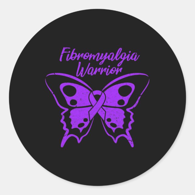 Fibromyalgia Warrior Fibro Awareness Purple Butter Classic Round Sticker (Front)