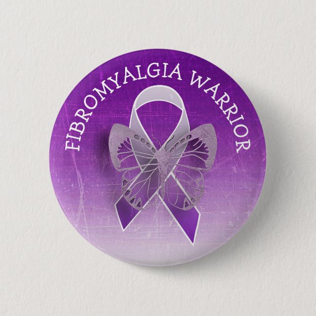 Fibromyalgia Warrior Purple Awareness Ribbon Butto 2 Inch Round Button (Front)
