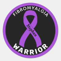 Fibromyalgia Warrior Ribbon Black Round Sticker