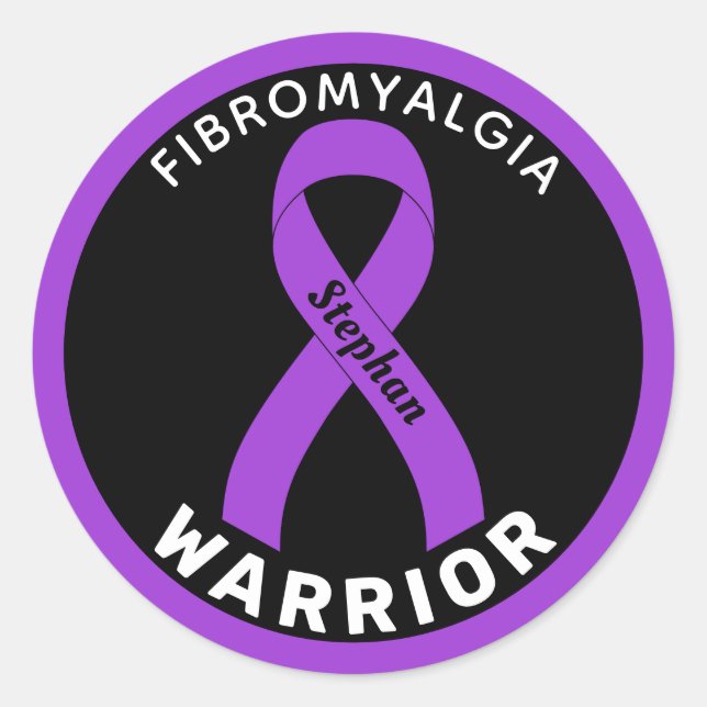 Fibromyalgia Warrior Ribbon Black Round Sticker (Front)