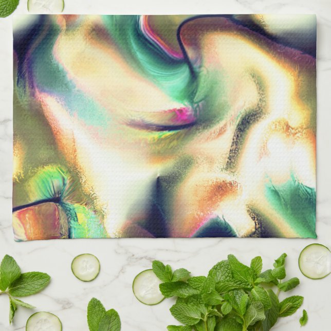 Fibrous spots of showy coloured, defective gradien kitchen towel (Folded)