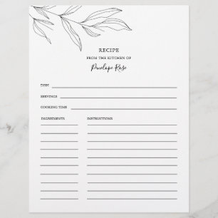 Fiche de recette du nom de feuille de feuillage d'