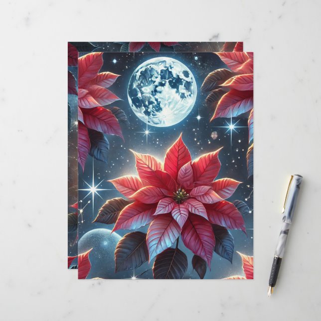 Fiche papier du Motif Moonlight Poinsettia (Devant/Arrière en situation)