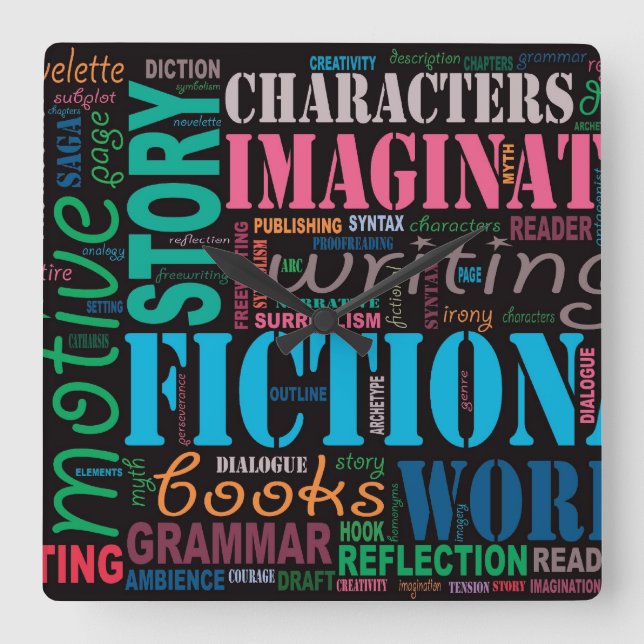 Fiction Writer's Word Art Clock (Front)