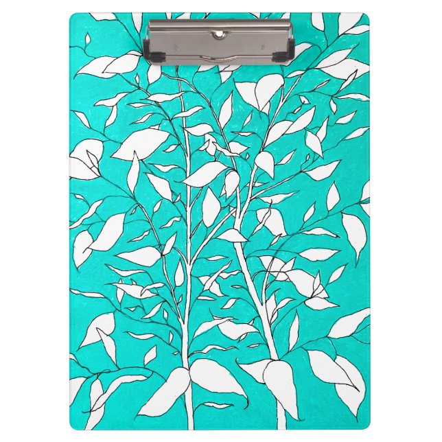Ficus Tree Plant Line Drawing Blue Background Clipboard (Front)